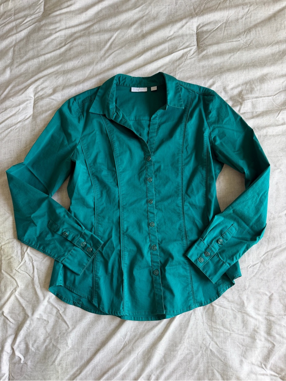New York & Company Teal Fitted Button Down Collared Shirt (M)